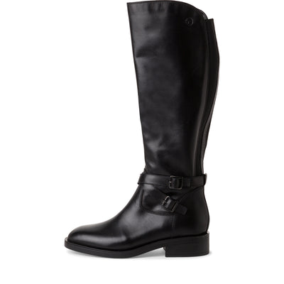 TAMARIS - 25504-001 FLAT FULL-LENGTH BOOT - BLACK LEATHER