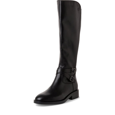 TAMARIS - 25504-001 FLAT FULL-LENGTH BOOT - BLACK LEATHER