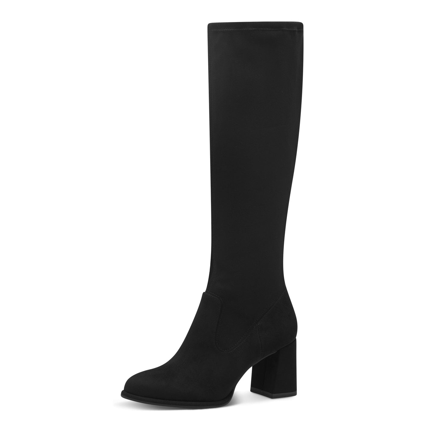 TAMARIS - 25525-001 MEDIUM BLOCK HEEL KNEE-HIGH STRETCH BOOT - BLACK SUEDE