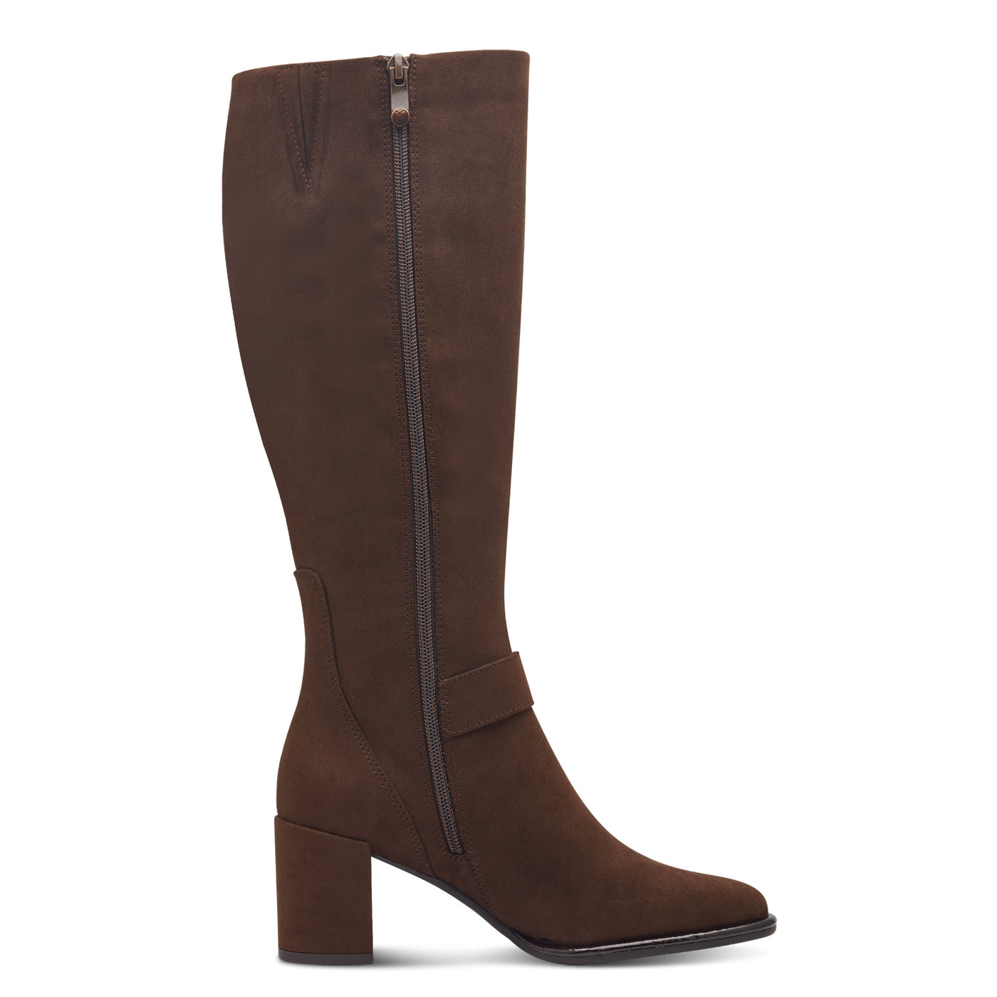 MARCO TOZZI - 25555-307 MEDIUM BLOCK HEEL LONG BOOT - DARK BROWN SUEDE