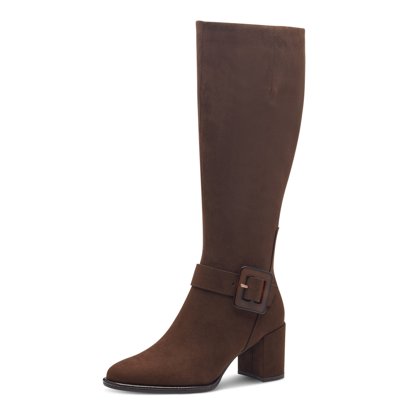 MARCO TOZZI - 25555-307 MEDIUM BLOCK HEEL LONG BOOT - DARK BROWN SUEDE