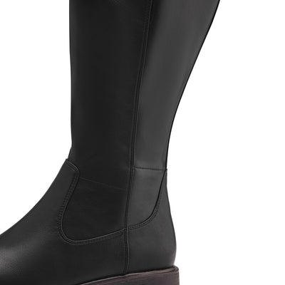 JANA SOFTLINE - 25563-001 LOW HEEL LONG ZIP BOOT (H - FIT) - BLACK