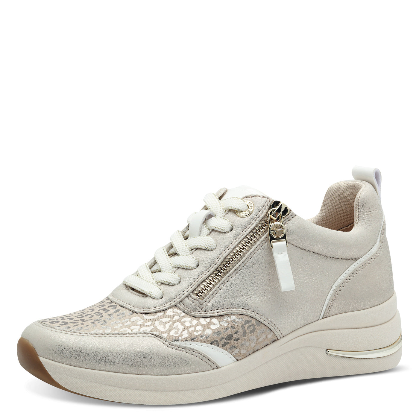 TAMARIS - 83714-404 LOW WEDGE ZIP/LACE TRAINER - GOLD COMBI