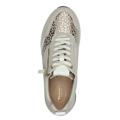 TAMARIS - 83714-404 LOW WEDGE ZIP/LACE TRAINER - GOLD COMBI