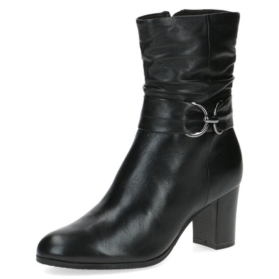 CAPRICE - 25328-221 MEDIUM BLOCK HEEL MID-LENGTH BOOT - BLACK LEATHER