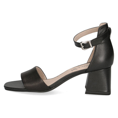 CAPRICE - 28302-019 LOW BLOCK HEEL ANKLE STRAP SANDAL - BLACK