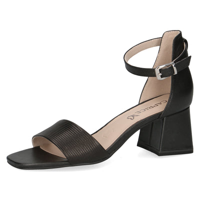 CAPRICE - 28302-019 LOW BLOCK HEEL ANKLE STRAP SANDAL - BLACK