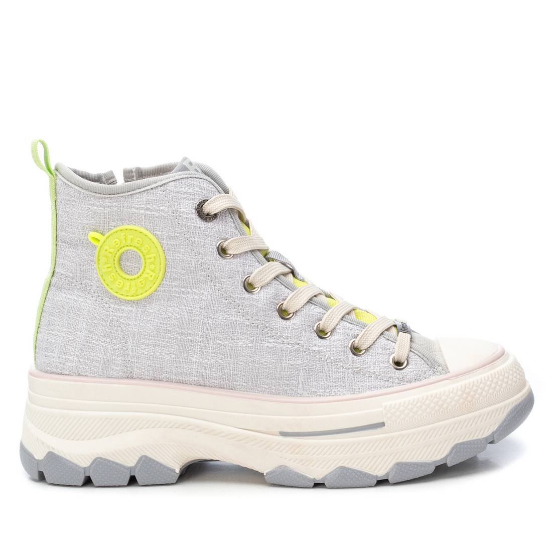 REFRESH - 172563 LACED CANVAS ANKLE BOOT WITH LIME GREEN TRIM - GREY