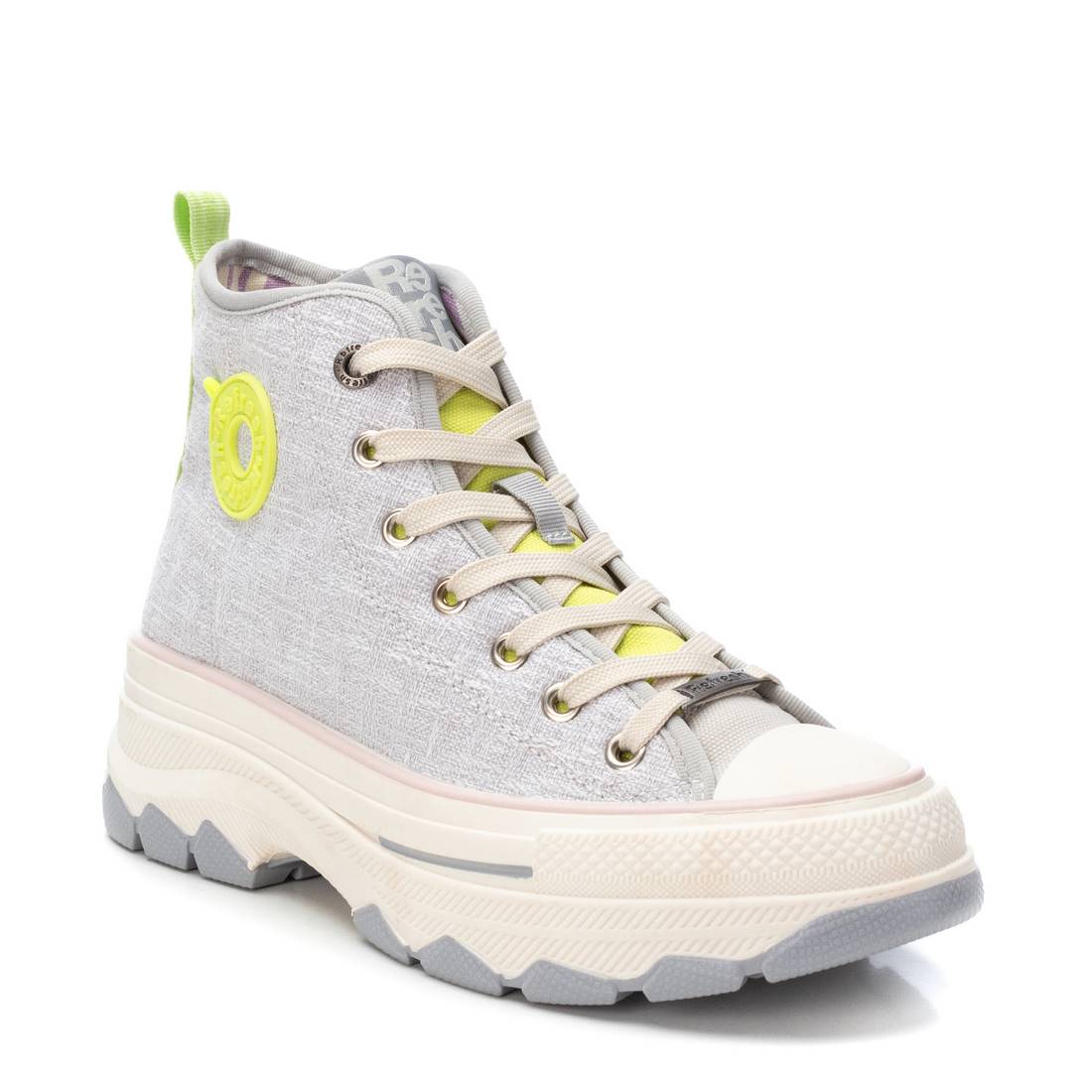 REFRESH - 172563 LACED CANVAS ANKLE BOOT WITH LIME GREEN TRIM - GREY