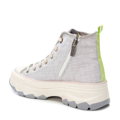 REFRESH - 172563 LACED CANVAS ANKLE BOOT WITH LIME GREEN TRIM - GREY