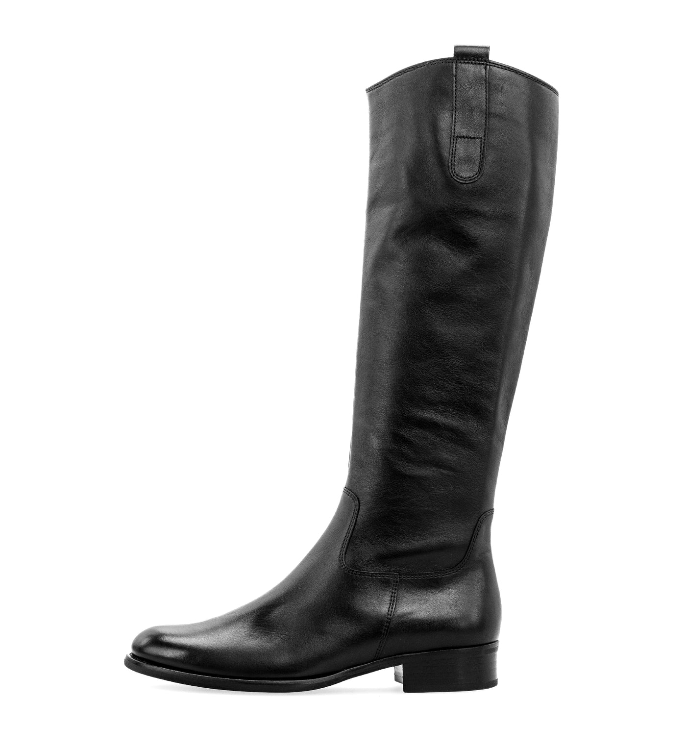 GABOR - 31.648.27 LOW HEEL LONG BOOT WITH SIDE ZIP - BLACK LEATHER