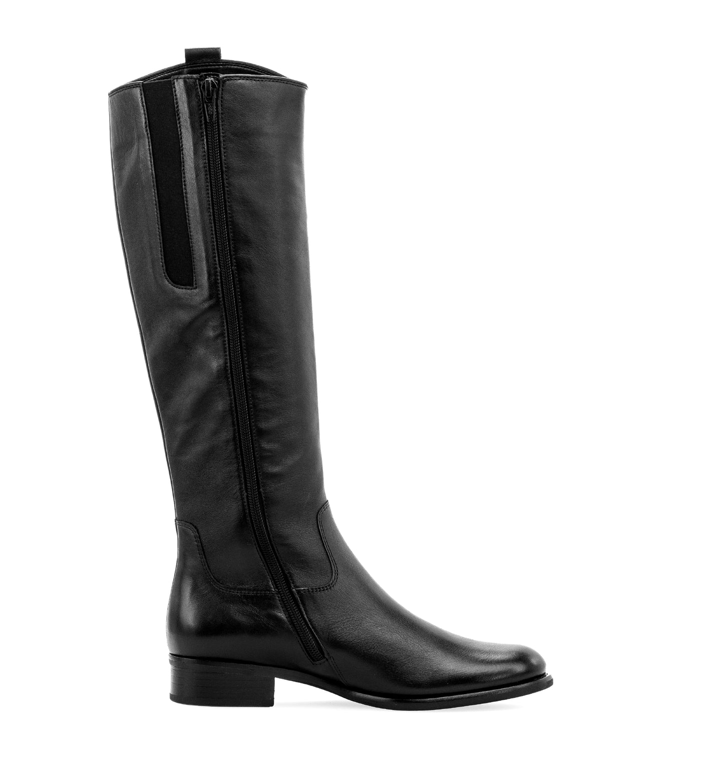 GABOR - 31.648.27 LOW HEEL LONG BOOT WITH SIDE ZIP - BLACK LEATHER