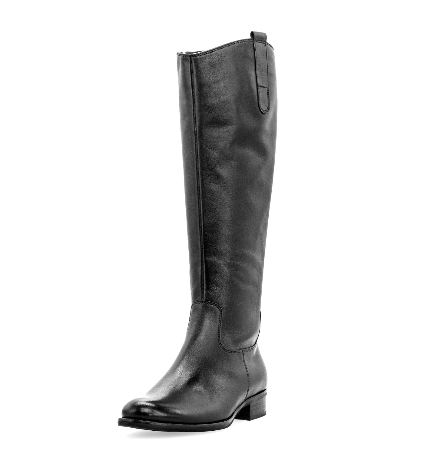 GABOR - 31.648.27 LOW HEEL LONG BOOT WITH SIDE ZIP - BLACK LEATHER