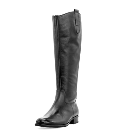 GABOR - 31.648.27 LOW HEEL LONG BOOT WITH SIDE ZIP - BLACK LEATHER