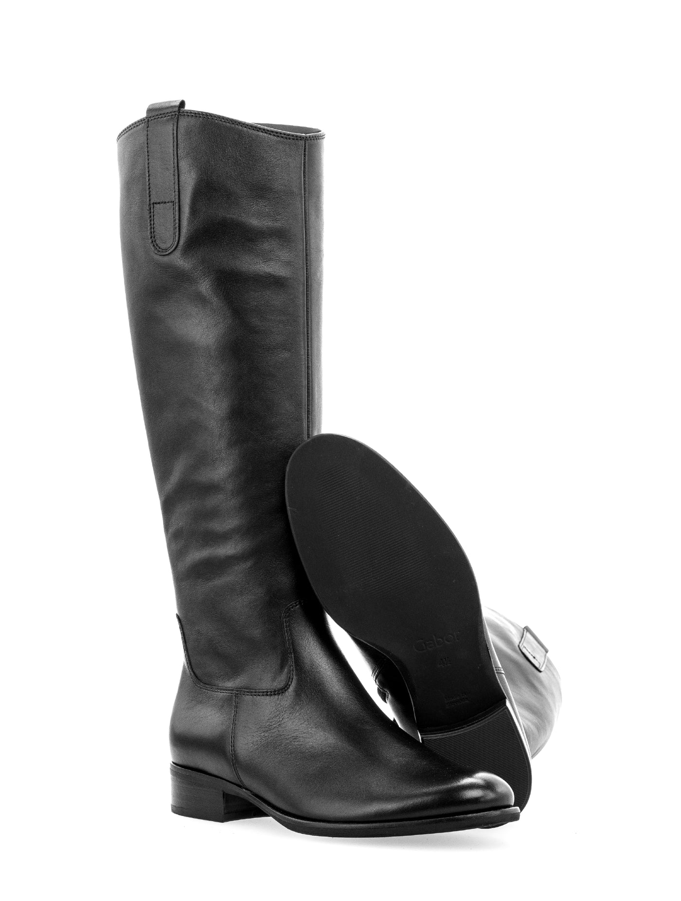 GABOR - 31.648.27 LOW HEEL LONG BOOT WITH SIDE ZIP - BLACK LEATHER