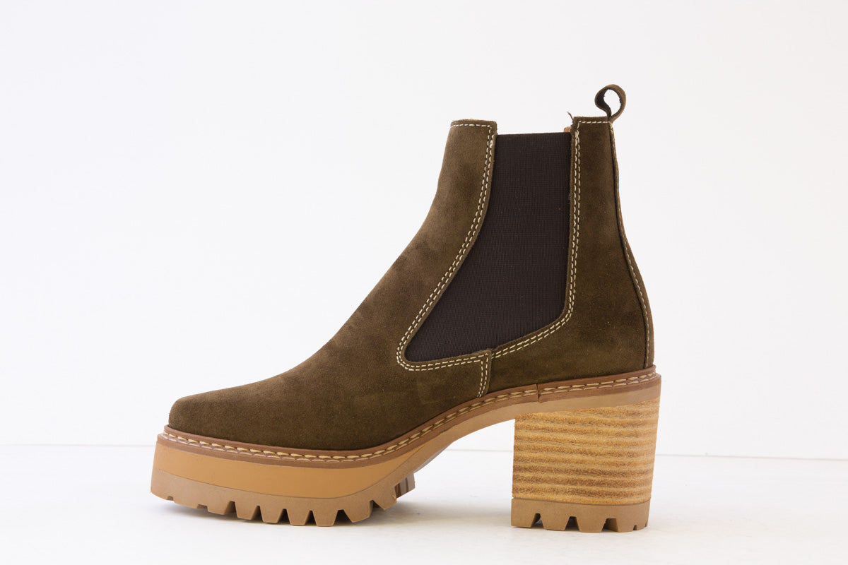 ALPE - 2436 11 40 MEDIUM HEEL PULL-ON ANKLE BOOT - OLIVE SUEDE