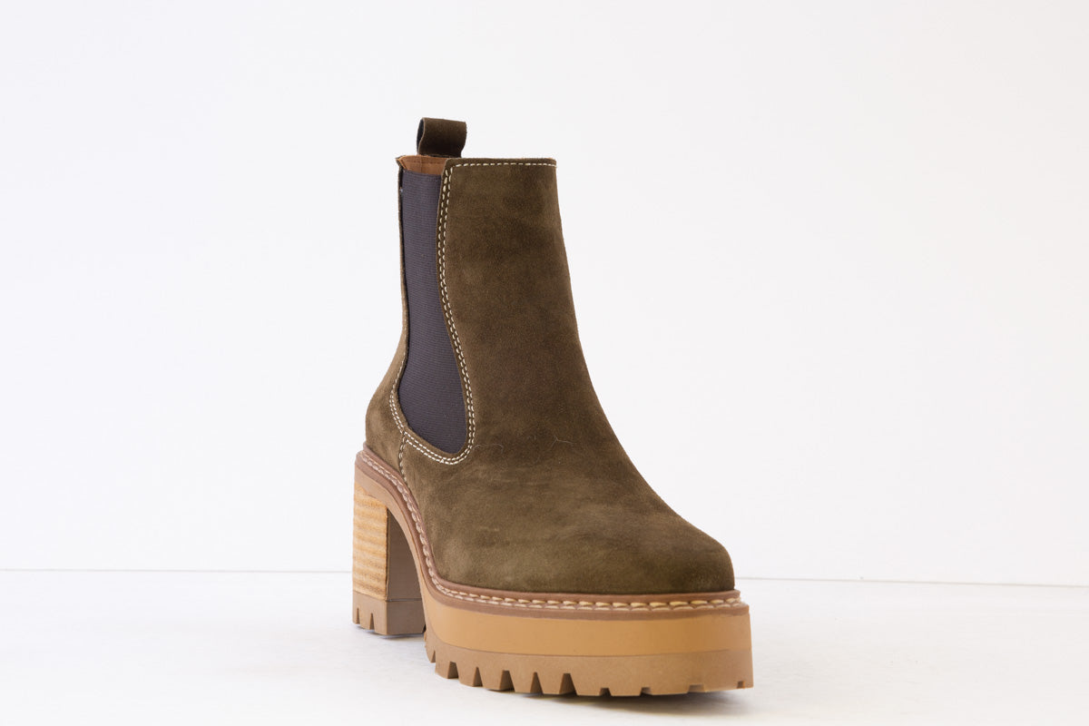 ALPE - 2436 11 40 MEDIUM HEEL PULL-ON ANKLE BOOT - OLIVE SUEDE