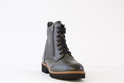 LOTUS - BRAXTON LOW HEEL ZIP/LACED ANKLE BOOT - GREEN LEATHER