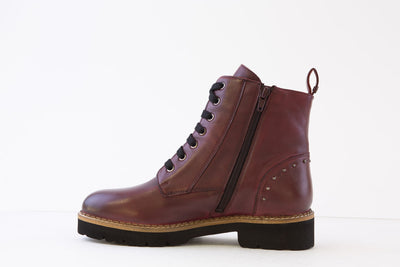 LOTUS - BRAXTON LOW HEEL ZIP/LACED ANKLE BOOT - DARK RED LEATHER