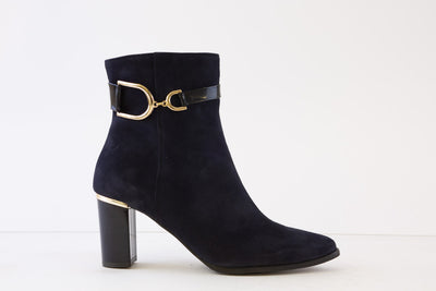 BIOECO - 7775/2375 HIGH BLOCK HEEL ANKLE BOOT - NAVY SUEDE