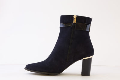 BIOECO - 7775/2375 HIGH BLOCK HEEL ANKLE BOOT - NAVY SUEDE