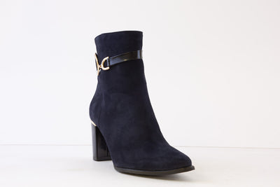 BIOECO - 7775/2375 HIGH BLOCK HEEL ANKLE BOOT - NAVY SUEDE