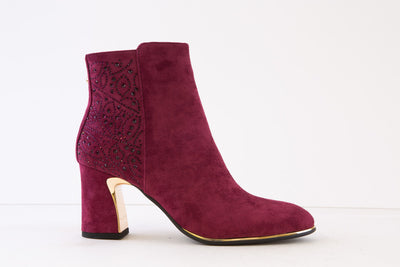 SUSST - DAZZLE23 MEDIUM BLOCK HEEL ANKLE BOOT - BURGANDY SUEDE