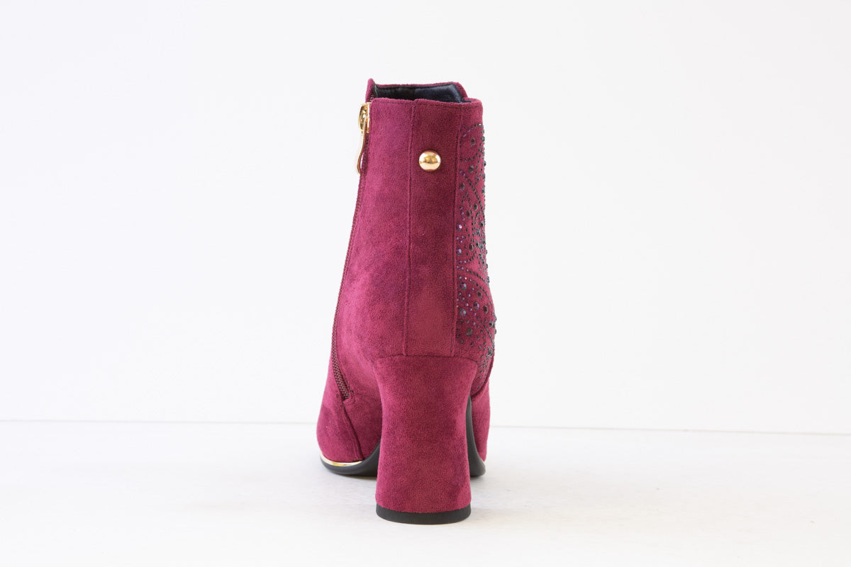 SUSST - DAZZLE23 MEDIUM BLOCK HEEL ANKLE BOOT - BURGANDY SUEDE