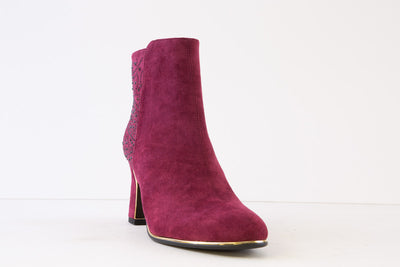 SUSST - DAZZLE23 MEDIUM BLOCK HEEL ANKLE BOOT - BURGANDY SUEDE