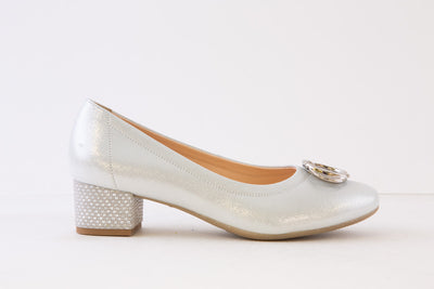 BIOECO - 6415/2103 LOW HEEL COURT SHOE - SILVER