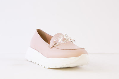 BIOECO - 6350/2064 CHUNKY WEDGE LOAFER - PINK LEATHER