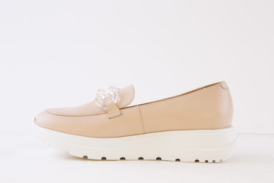 BIOECO - 6350/632 CHUNKY WEDGE LOAFER - BEIGE LEATHER