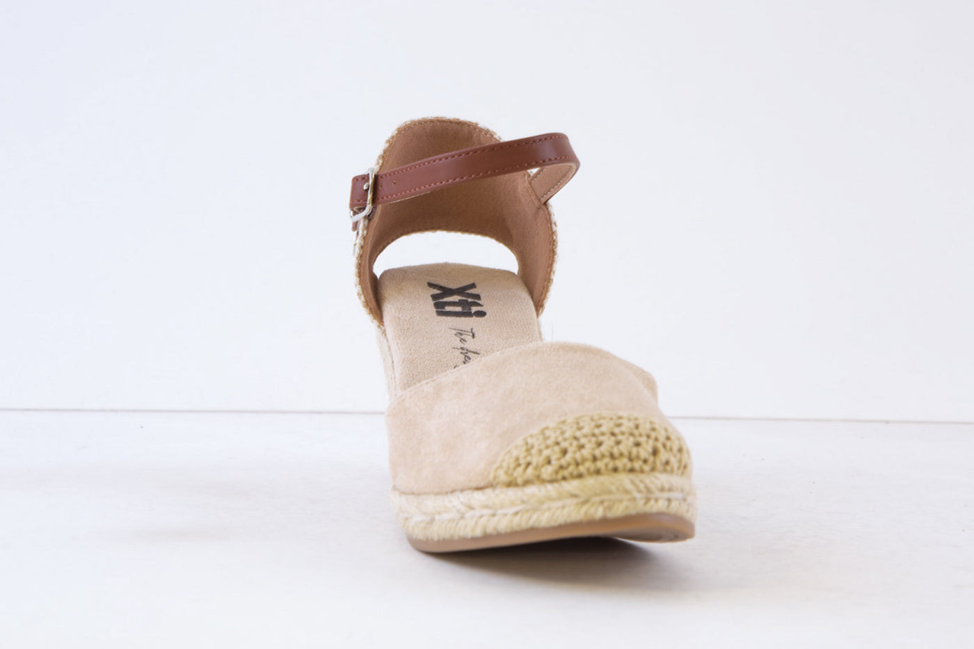 XTI - 140746 MEDIUM WEDGE ANKLE STRAP ESPADRILLE SHOE - BEIGE/TAN