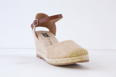 XTI - 140746 MEDIUM WEDGE ANKLE STRAP ESPADRILLE SHOE - BEIGE/TAN