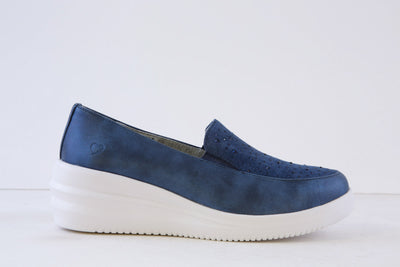 HEAVENLY FEET - CHARLY LOW WEDGE SLIP-ON SHOE - NAVY