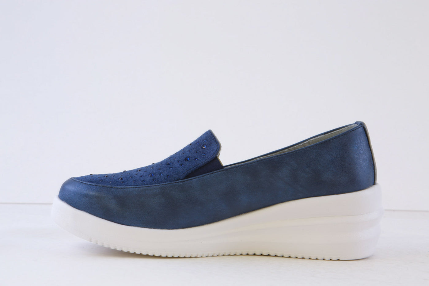 HEAVENLY FEET - CHARLY LOW WEDGE SLIP-ON SHOE - NAVY