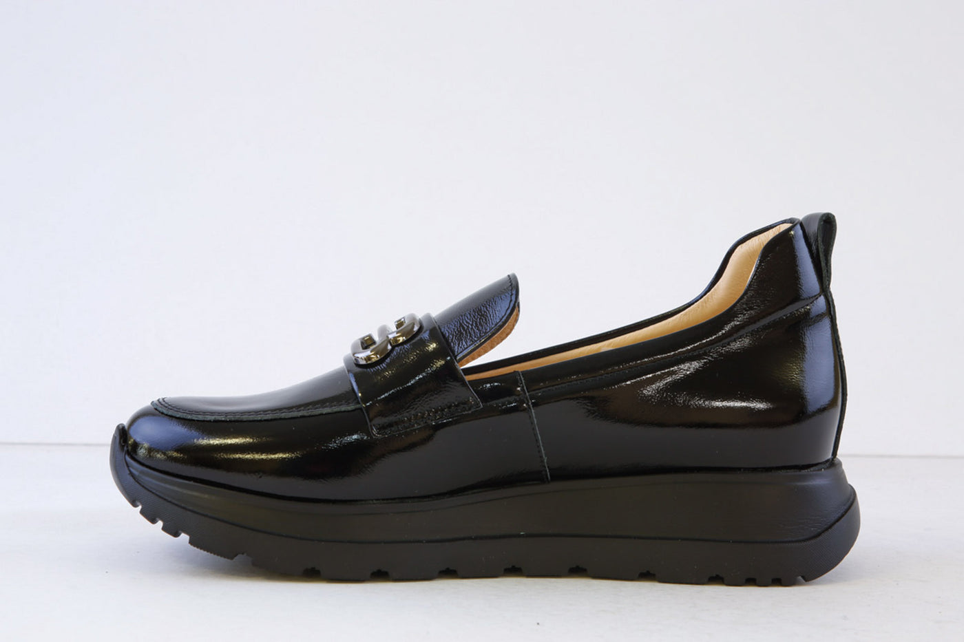 BIOECO - 6625/1974 LOW WEDGE CHUNKY LOAFER - BLACK PATENT