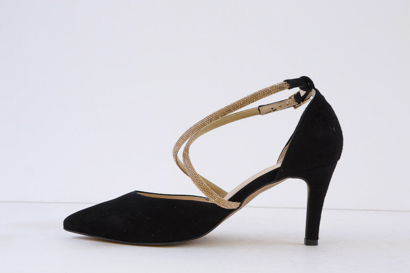 EMIS - 8126/821 HIGH HEEL HEEL-IN SHOE - BLACK/GOLD