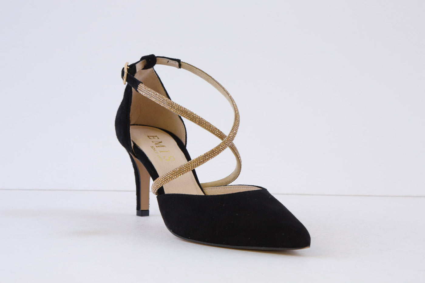 EMIS - 8126/821 HIGH HEEL HEEL-IN SHOE - BLACK/GOLD