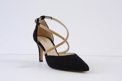 EMIS - 8126/821 HIGH HEEL HEEL-IN SHOE - BLACK/GOLD