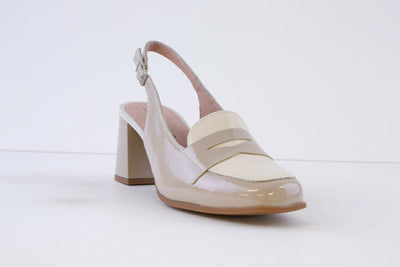 PITILLOS - 10491 MEDIUM HEEL SLING-BACK SHOE - TAUPE/CREAM