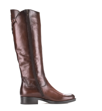 GABOR - 51.604.28 LOW HEEL LONG BOOT WITH ZIP - BROWN LEATHER