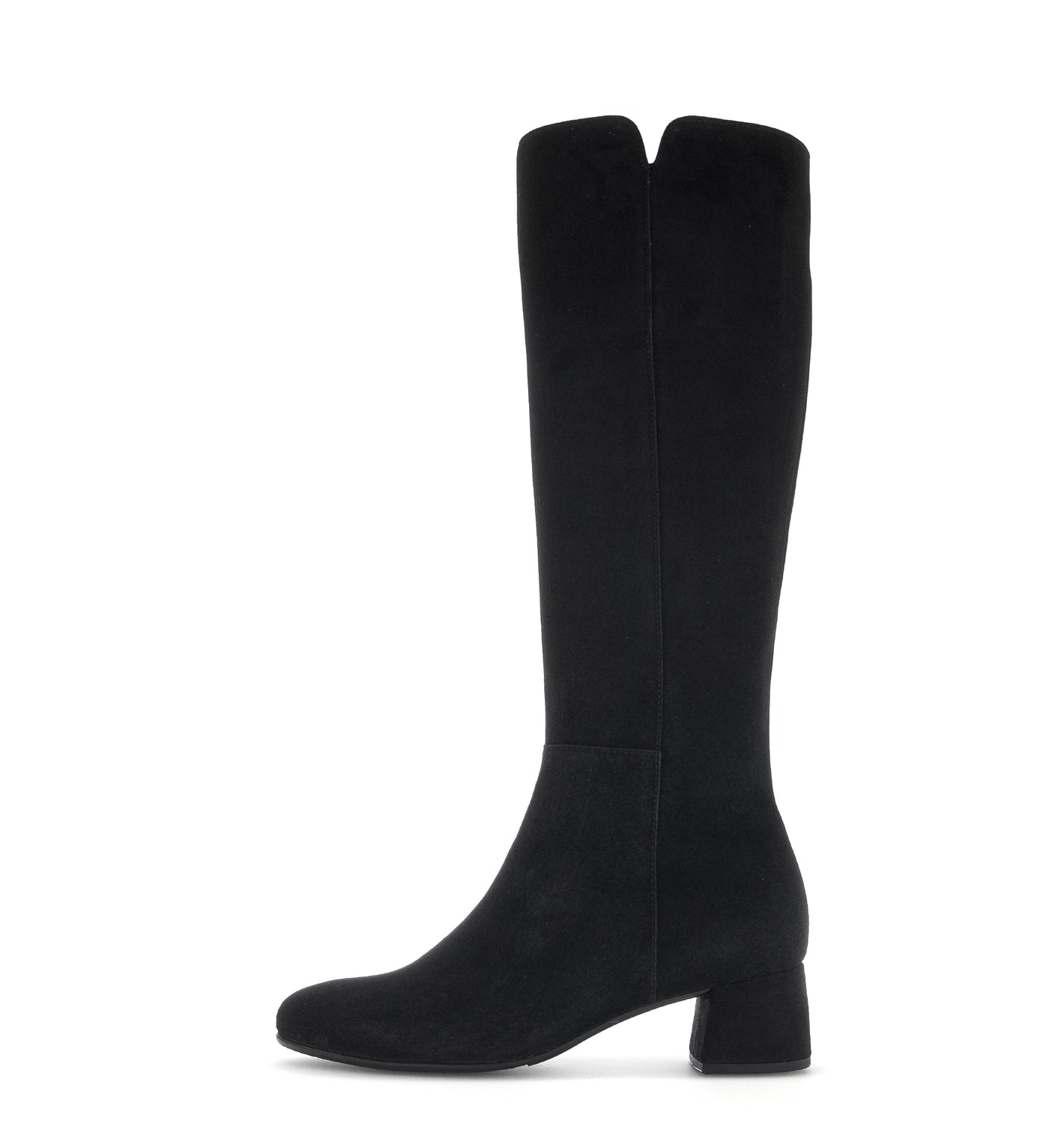 GABOR - 55.689.17 LOW HEEL LONG ZIP BOOT - BLACK SUEDE