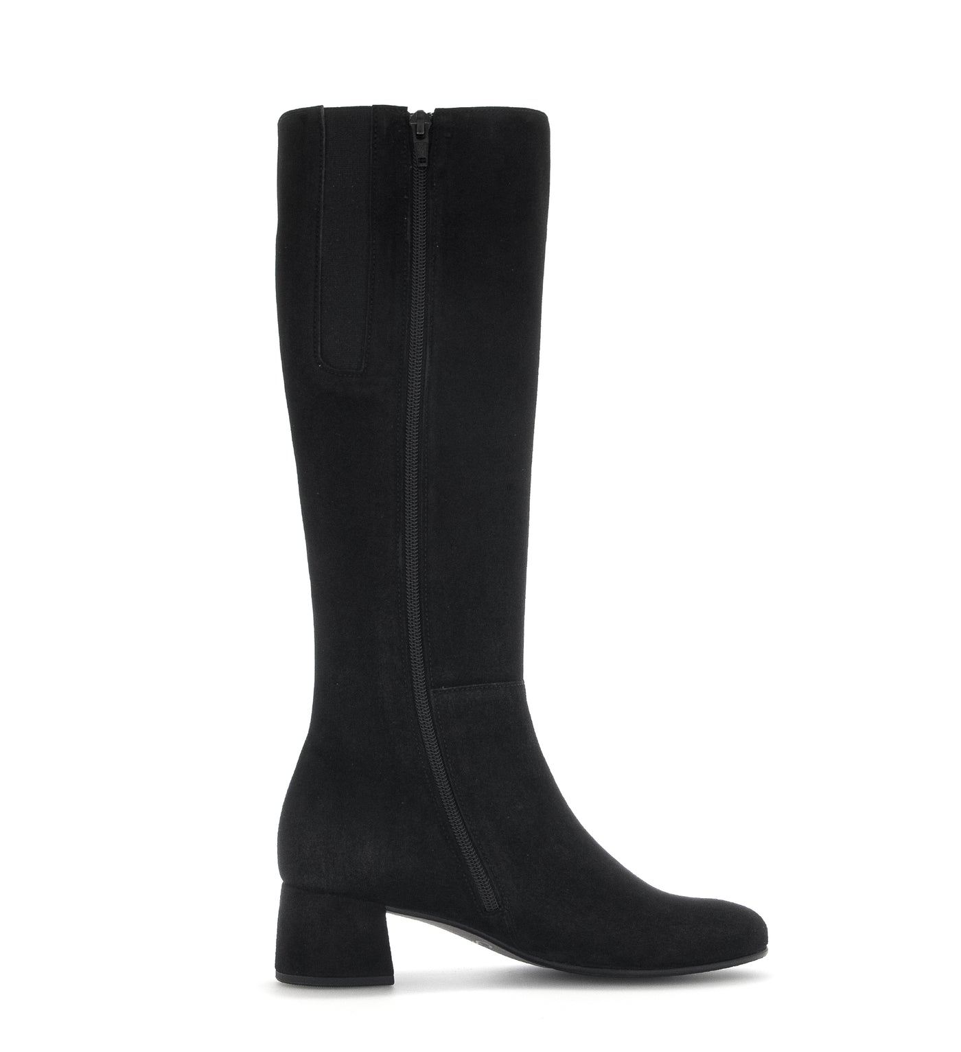 GABOR - 55.689.17 LOW HEEL LONG ZIP BOOT - BLACK SUEDE