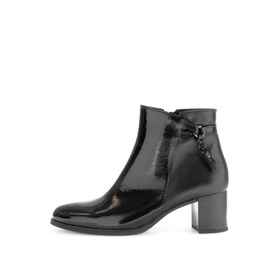 GABOR - 55.692.97 MEDIUM BLOCK HEEL ANKLE BOOT - BLACK LEATHER/PATENT