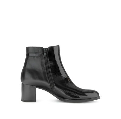 GABOR - 55.692.97 MEDIUM BLOCK HEEL ANKLE BOOT - BLACK LEATHER/PATENT