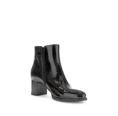 GABOR - 55.692.97 MEDIUM BLOCK HEEL ANKLE BOOT - BLACK LEATHER/PATENT