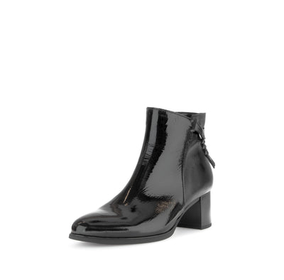 GABOR - 55.692.97 MEDIUM BLOCK HEEL ANKLE BOOT - BLACK LEATHER/PATENT