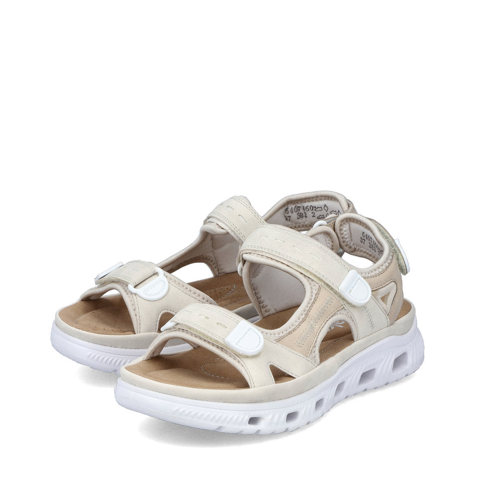 RIEKER - 64074-60 FLAT VELCRO COMFORT SANDAL - CREAM