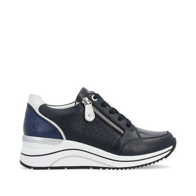 REMONTE - D0T03-14 LOW WEDGE LACE SHOE WITH SIDE ZIP - NAVY